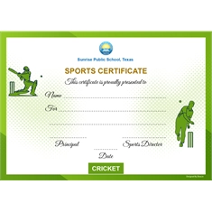 School Sports Award Certificate Cricket A4 Size | Use on Laser Printer